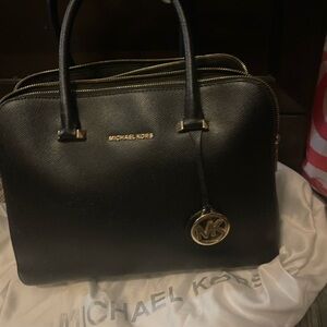 Michael Kors Black Pebbled Leather Satchel with Gold Accents